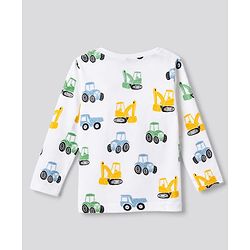 Babyhug 100% Cotton Knit T-Shirt with Full Sleeves and Construction Vehicles Print Pack of 3 - Blue Yellow White