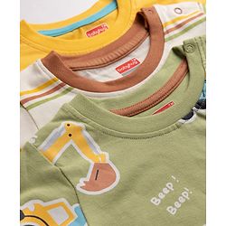 Babyhug 100% Cotton Knit Full Sleeves T-Shirts with Construction Vehicles Print Pack of 3 in Yellow Green
