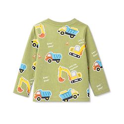 Babyhug 100% Cotton Knit Full Sleeves T-Shirts with Construction Vehicles Print Pack of 3 in Yellow Green