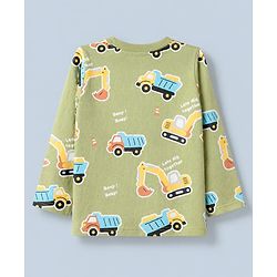 Babyhug 100% Cotton Knit Full Sleeves T-Shirts with Construction Vehicles Print Pack of 3 in Yellow Green
