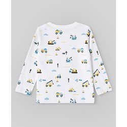 Babyhug 100% Cotton Knit T-Shirts with Full Sleeves and Construction Vehicles Print Pack of 3 - Yellow White Navy Blue