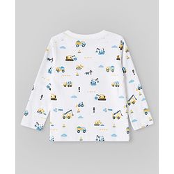 Babyhug 100% Cotton Knit T-Shirts with Full Sleeves and Construction Vehicles Print Pack of 3 - Yellow White Navy Blue