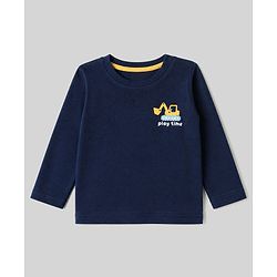 Babyhug 100% Cotton Knit T-Shirts with Full Sleeves and Construction Vehicles Print Pack of 3 - Yellow White Navy Blue