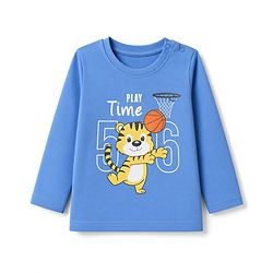 Babyhug 100% Cotton Knit Full Sleeves T-Shirt & Pyjama Night Suit With Tiger & Basket Ball Print - Blue