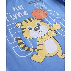 Babyhug 100% Cotton Knit Full Sleeves T-Shirt & Pyjama Night Suit With Tiger & Basket Ball Print - Blue