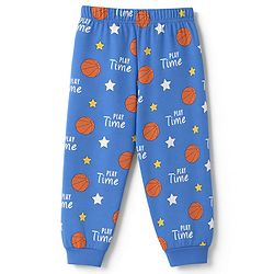 Babyhug 100% Cotton Knit Full Sleeves T-Shirt & Pyjama Night Suit With Tiger & Basket Ball Print - Blue