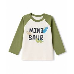Babyhug 100% Cotton Knit Full Sleeves T-Shirt & Striped Pyjama Nightsuit with Mini Saur Print - Green