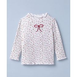 Babyhug Cotton Knit Full Sleeves Winter T-Shirt with Floral Print and Bow Embroidery in White for 6-9 Months