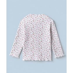 Babyhug Cotton Knit Full Sleeves Winter T-Shirt with Floral Print and Bow Embroidery in White for 6-9 Months