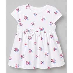 Babyhug Single Jersey Knit Cap Sleeves Polka Dots & Floral Printed Frock With Bow Applique Pack Of 2 - Red & White
