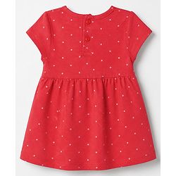 Babyhug Single Jersey Knit Cap Sleeves Polka Dots & Floral Printed Frock With Bow Applique Pack Of 2 - Red & White