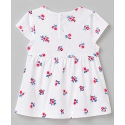 Babyhug Single Jersey Knit Cap Sleeves Polka Dots & Floral Printed Frock With Bow Applique Pack Of 2 - Red & White