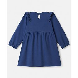 Babyhug Single Jersey Knit Full Sleeves Frock and Bloomer with Bunny Print & Bow Applique - Blue