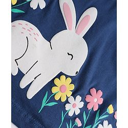 Babyhug Single Jersey Knit Full Sleeves Frock and Bloomer with Bunny Print & Bow Applique - Blue