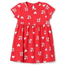 Babyhug Cotton Interlock Knit Half Sleeves Frocks With Heart & Love Print Pack of 2  - Red & Navy Blue