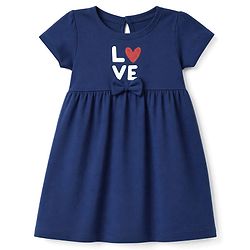 Babyhug Cotton Interlock Knit Half Sleeves Frocks With Heart & Love Print Pack of 2  - Red & Navy Blue