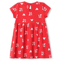 Babyhug Cotton Interlock Knit Half Sleeves Frocks With Heart & Love Print Pack of 2  - Red & Navy Blue