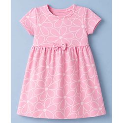 Babyhug Single Jersey Knit Half Sleeves Hearts & Text Printed Frocks With Bow Applique Pack Of 2 - Pink & Yellow