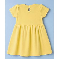 Babyhug Single Jersey Knit Half Sleeves Hearts & Text Printed Frocks With Bow Applique Pack Of 2 - Pink & Yellow