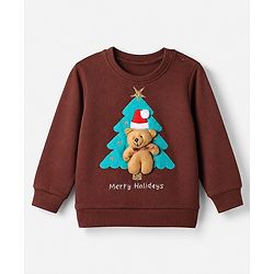 Babyhug 100% Cotton Knit Full Sleeves Sweatshirt With Bear Applique - Brown