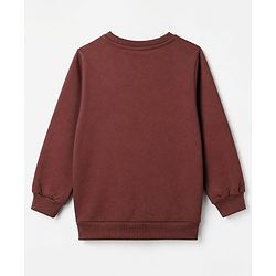 Babyhug 100% Cotton Knit Full Sleeves Sweatshirt With Bear Applique - Brown