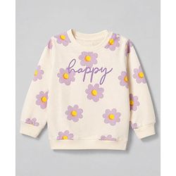 Babyhug Heavy Gauge 100% Cotton Terry Knit Sweatshirt with Full Sleeves & Floral Print - White