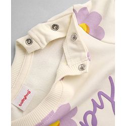 Babyhug Heavy Gauge 100% Cotton Terry Knit Sweatshirt with Full Sleeves & Floral Print - White