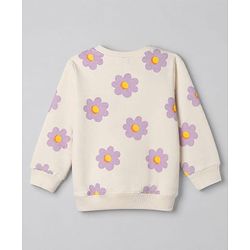 Babyhug Heavy Gauge 100% Cotton Terry Knit Sweatshirt with Full Sleeves & Floral Print - White