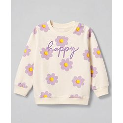 Babyhug Heavy Gauge 100% Cotton Terry Knit Sweatshirt with Full Sleeves & Floral Print - White