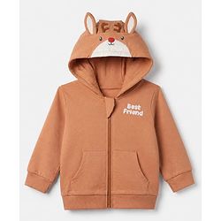 Babyhug 100% Cotton Knit Sweatshirt with Full Sleeves and Reindeer Applique in Light Brown