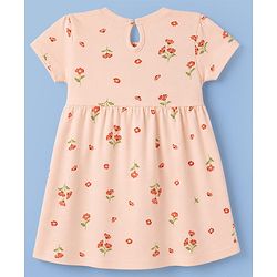Babyhug Single Jersey Knit Half Sleeves Polka Dots & Floral Printed Frocks With Bow Applique Pack Of 2 - Orange & Peach