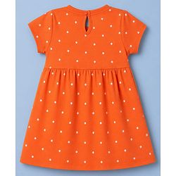 Babyhug Single Jersey Knit Half Sleeves Polka Dots & Floral Printed Frocks With Bow Applique Pack Of 2 - Orange & Peach