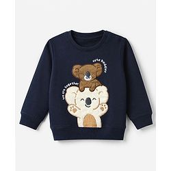 Babyhug 100% Cotton Heavy Gauge Terry Sweatshirt with Full Sleeves and Koala Patch - Navy Blue