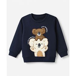 Babyhug 100% Cotton Heavy Gauge Terry Sweatshirt with Full Sleeves and Koala Patch - Navy Blue