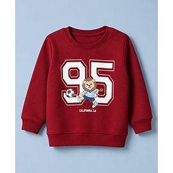 Babyhug 100% Cotton Heavy Gauge Terry Knit Sweatshirt With Full Sleeves and Lion Print - Maroon