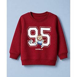Babyhug 100% Cotton Heavy Gauge Terry Knit Sweatshirt With Full Sleeves and Lion Print - Maroon