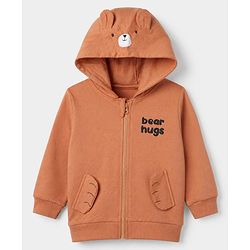 Babyhug 100% Cotton Knit Sweatshirt with Full Sleeves and Bear Hugs Bear Applique in Light Brown