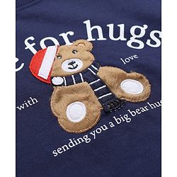 Babyhug 100% Cotton Heavy Gauge Terry Knit Sweatshirt With Full Sleeves and Bear Embroidery & Text Print - Navy