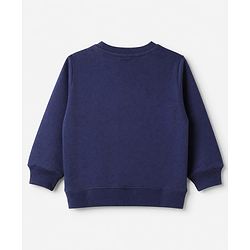 Babyhug 100% Cotton Heavy Gauge Terry Knit Sweatshirt With Full Sleeves and Bear Embroidery & Text Print - Navy