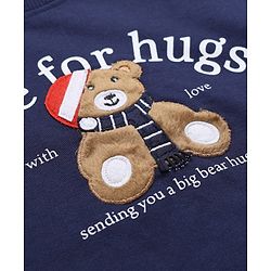 Babyhug 100% Cotton Heavy Gauge Terry Knit Sweatshirt With Full Sleeves and Bear Embroidery & Text Print - Navy