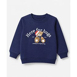 Babyhug 100% Cotton Heavy Gauge Terry Knit Sweatshirt With Full Sleeves and Bear Embroidery & Text Print - Navy