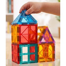 Babyhug Magnetic Tiles for Kids - 16 Piece| Magnetic Construction Set| Building Blocks| Boosts Creativity & Imagination| Learning & Educational Toy| Strong Durable Magnets| STEAM Learning