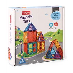 Babyhug Magnetic Tiles for Kids - 16 Piece| Magnetic Construction Set| Building Blocks| Boosts Creativity & Imagination| Learning & Educational Toy| Strong Durable Magnets| STEAM Learning
