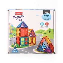 Babyhug Magnetic Tiles for Kids - 16 Piece| Magnetic Construction Set| Building Blocks| Boosts Creativity & Imagination| Learning & Educational Toy| Strong Durable Magnets| STEAM Learning