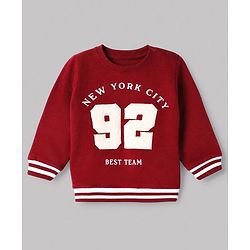 Babyhug 100% Cotton Terry Knit Heavy Gauge Sweatshirt with Full Sleeves and New York City Applique - Maroon