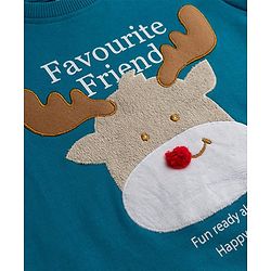 Babyhug 100% Cotton Terry Knit Sweatshirt with Full Sleeves and Reindeer Applique - Blue