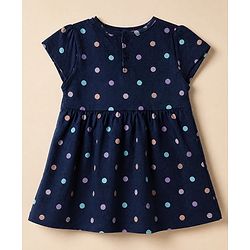 Babyhug Single Jersey Knit Frock with Half Sleeve and Polka Dots Print in White & Black Pack of 2