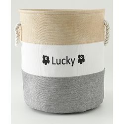 Babyhug Multicolour Foldable Fabric Storage Basket| 35 40 cm| Three-Tone Design, Decorative Lucky Print, Rope Handles| Laundry Organizer| Books, Cloths, Toys & Accessories Storage| Washable Fabric