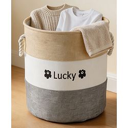 Babyhug Multicolour Foldable Fabric Storage Basket| 35 40 cm| Three-Tone Design, Decorative Lucky Print, Rope Handles| Laundry Organizer| Books, Cloths, Toys & Accessories Storage| Washable Fabric