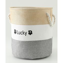 Babyhug Multicolour Foldable Fabric Storage Basket| 35 40 cm| Three-Tone Design, Decorative Lucky Print, Rope Handles| Laundry Organizer| Books, Cloths, Toys & Accessories Storage| Washable Fabric